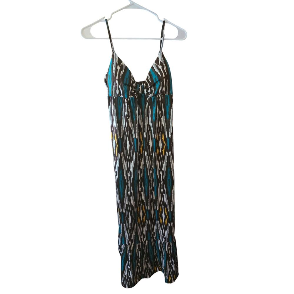 Weavers Maxi Dress M Womens Padded Sleeveless Pullover Geometric Art Deco Beachy